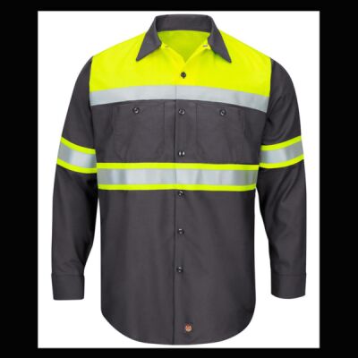 Men's Tall Hi-Visibility Colorblock Ripstop Long Sleeve Work Shirt Thumbnail