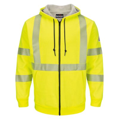 Men's Hi-Visibility Zip-Front Hooded Fleece Sweatshirt with Waffle Lining Thumbnail